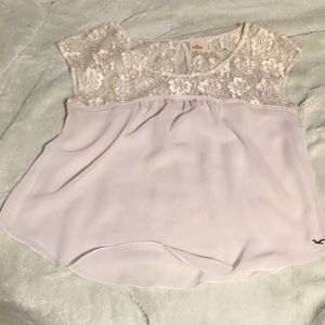 Large Hollister cream shimmer silk shirt